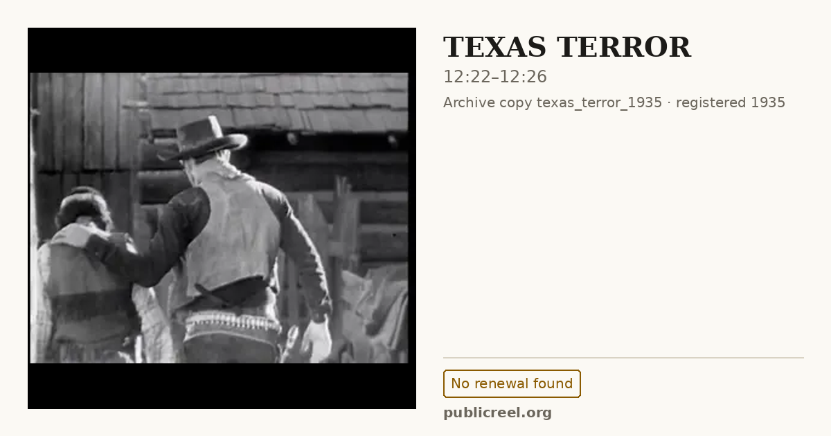 Frame from TEXAS TERROR (1935) at 12:22; US record: No renewal found