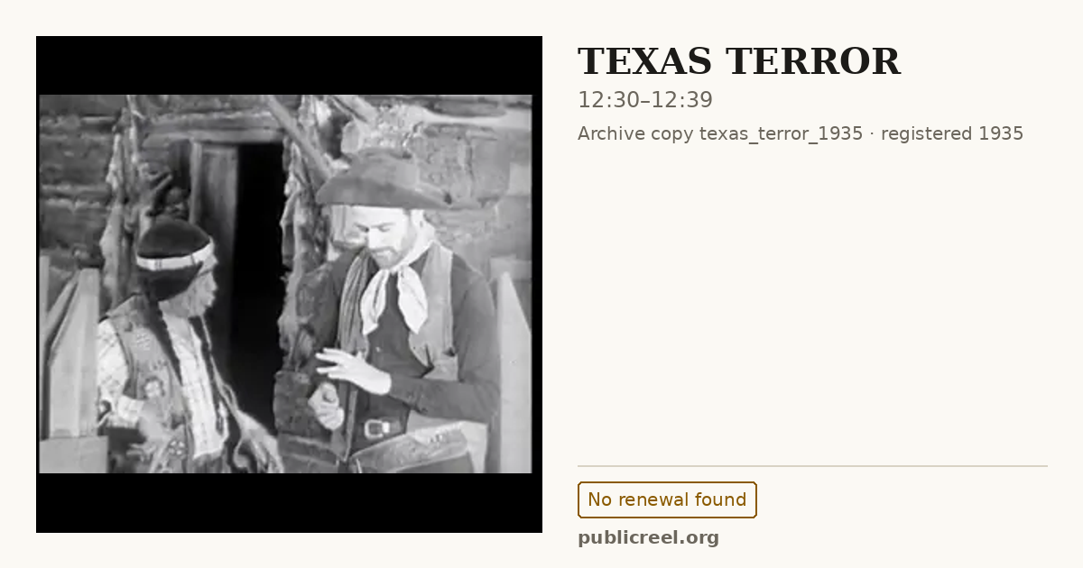 Frame from TEXAS TERROR (1935) at 12:30; US record: No renewal found