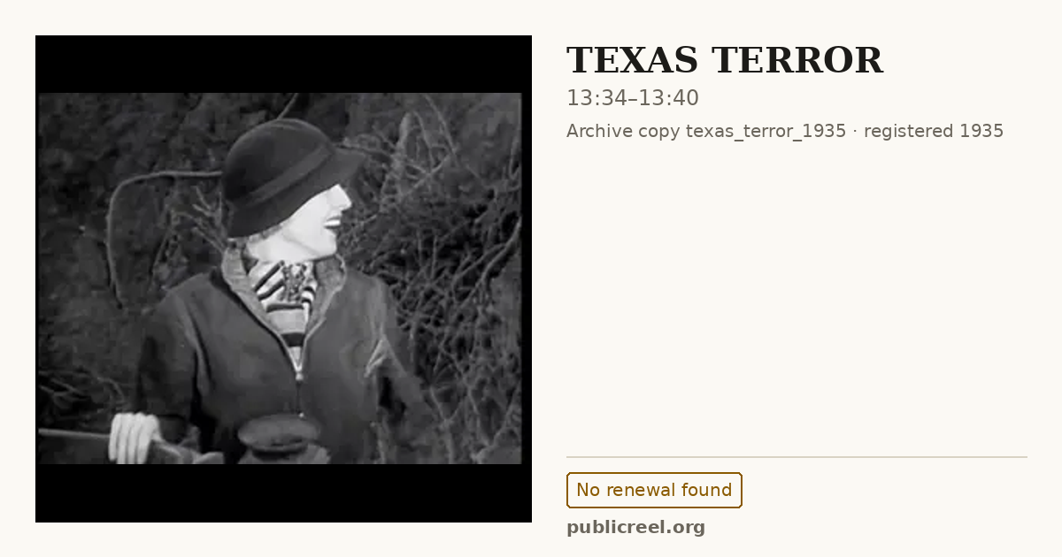 Frame from TEXAS TERROR (1935) at 13:34; US record: No renewal found