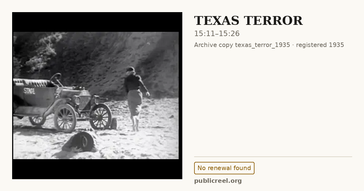 Frame from TEXAS TERROR (1935) at 15:11; US record: No renewal found