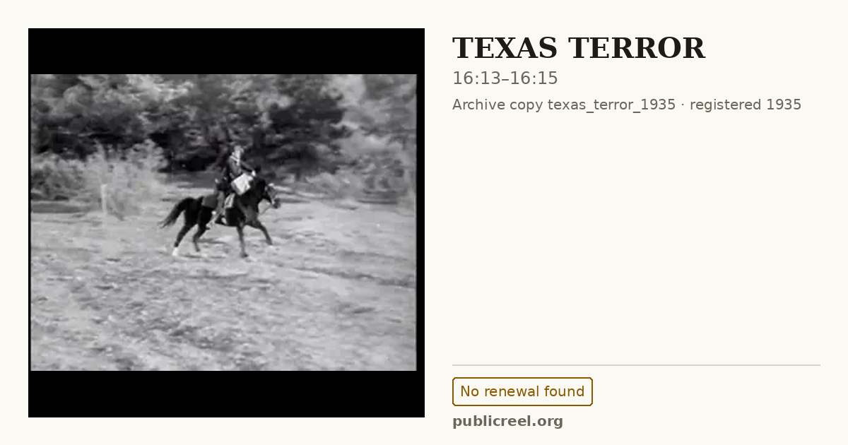 Frame from TEXAS TERROR (1935) at 16:13; US record: No renewal found