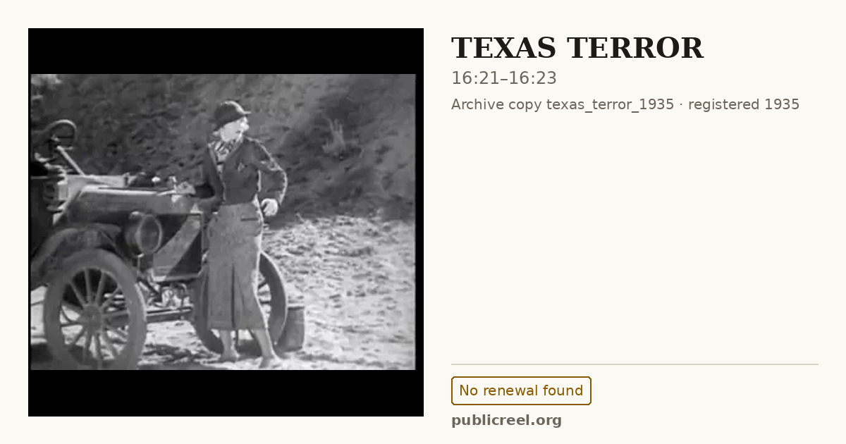 Frame from TEXAS TERROR (1935) at 16:21; US record: No renewal found