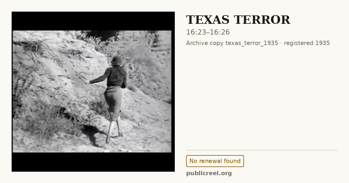 Frame from TEXAS TERROR (1935) at 16:23; US record: No renewal found