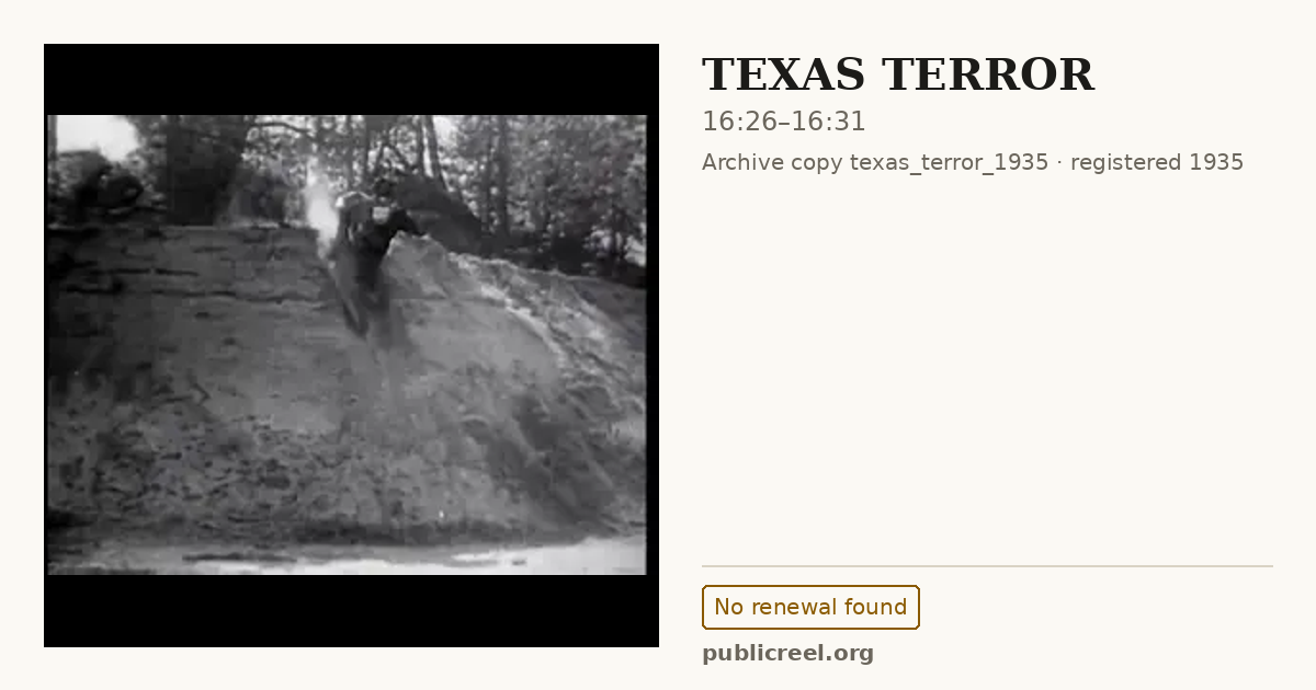 Frame from TEXAS TERROR (1935) at 16:26; US record: No renewal found