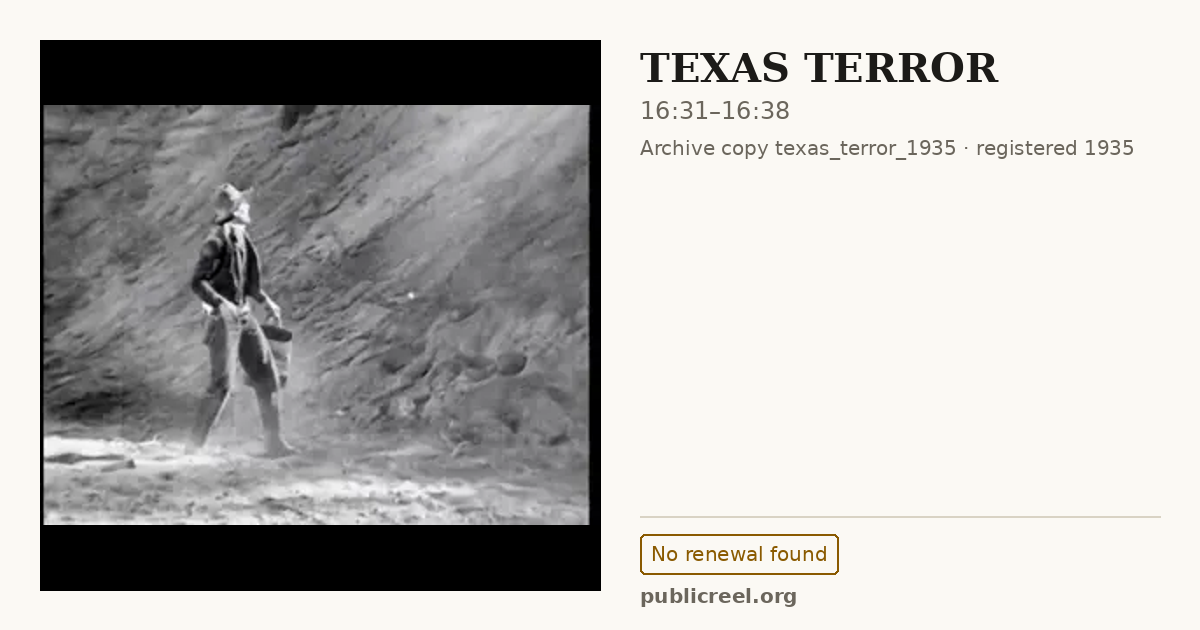 Frame from TEXAS TERROR (1935) at 16:31; US record: No renewal found