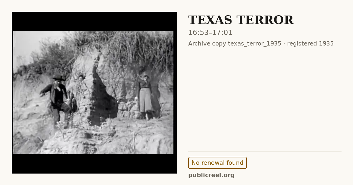 Frame from TEXAS TERROR (1935) at 16:53; US record: No renewal found
