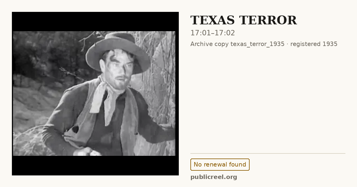 Frame from TEXAS TERROR (1935) at 17:01; US record: No renewal found
