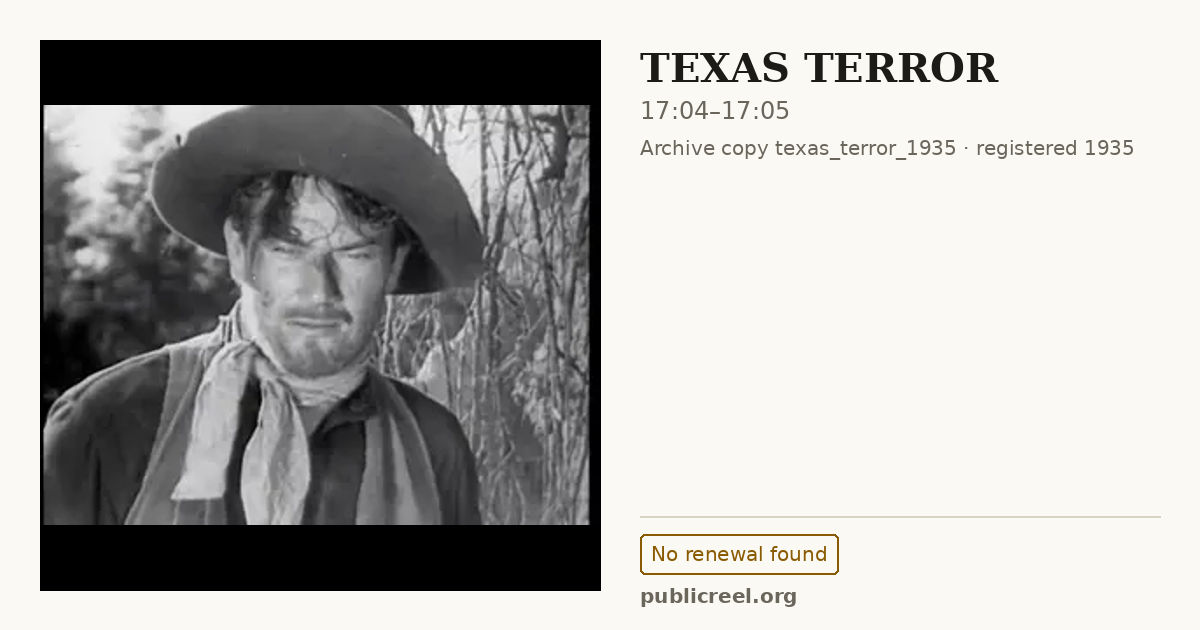 Frame from TEXAS TERROR (1935) at 17:04; US record: No renewal found
