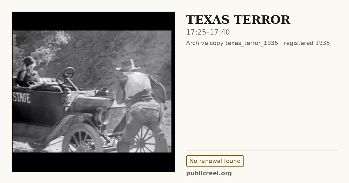 Frame from TEXAS TERROR (1935) at 17:25; US record: No renewal found