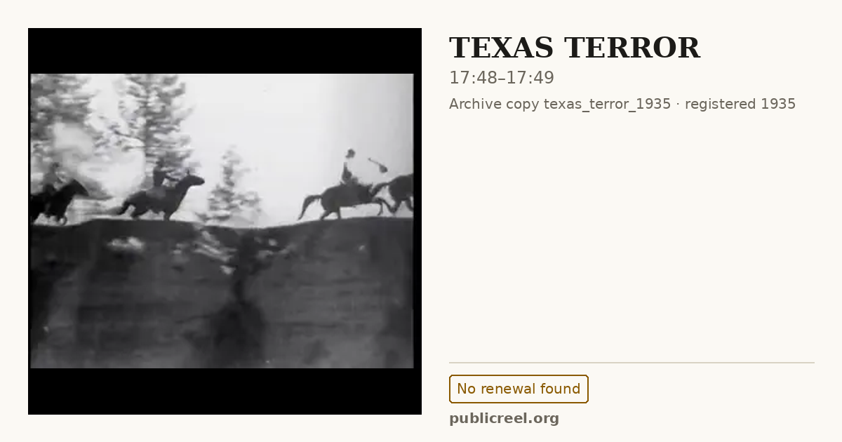 Frame from TEXAS TERROR (1935) at 17:48; US record: No renewal found
