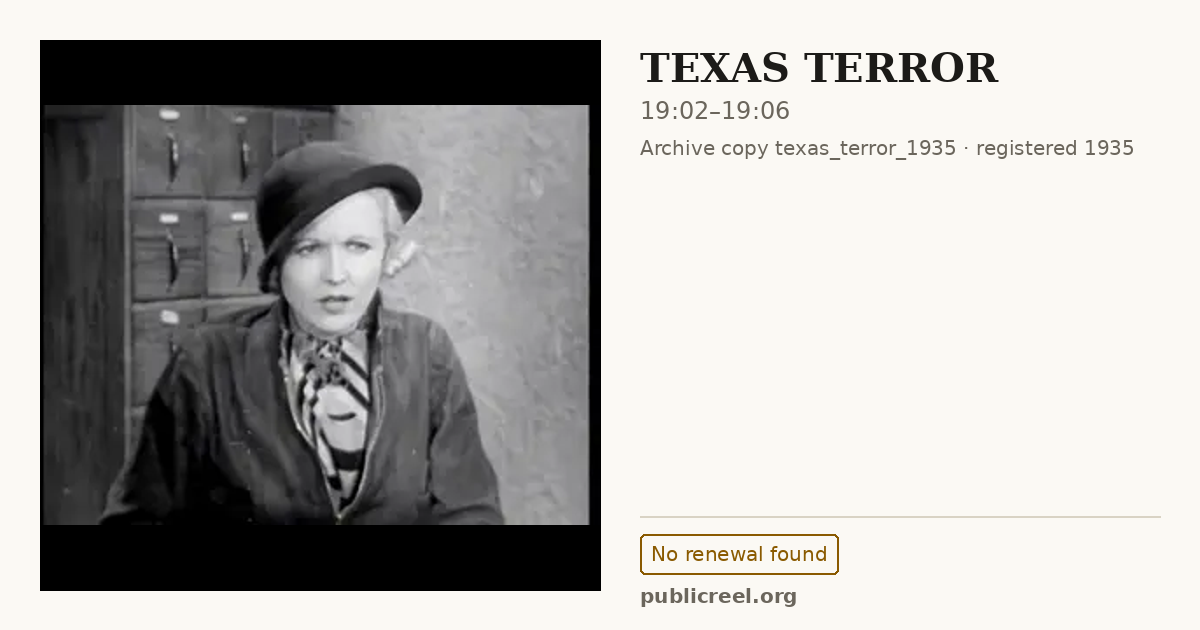 Frame from TEXAS TERROR (1935) at 19:02; US record: No renewal found
