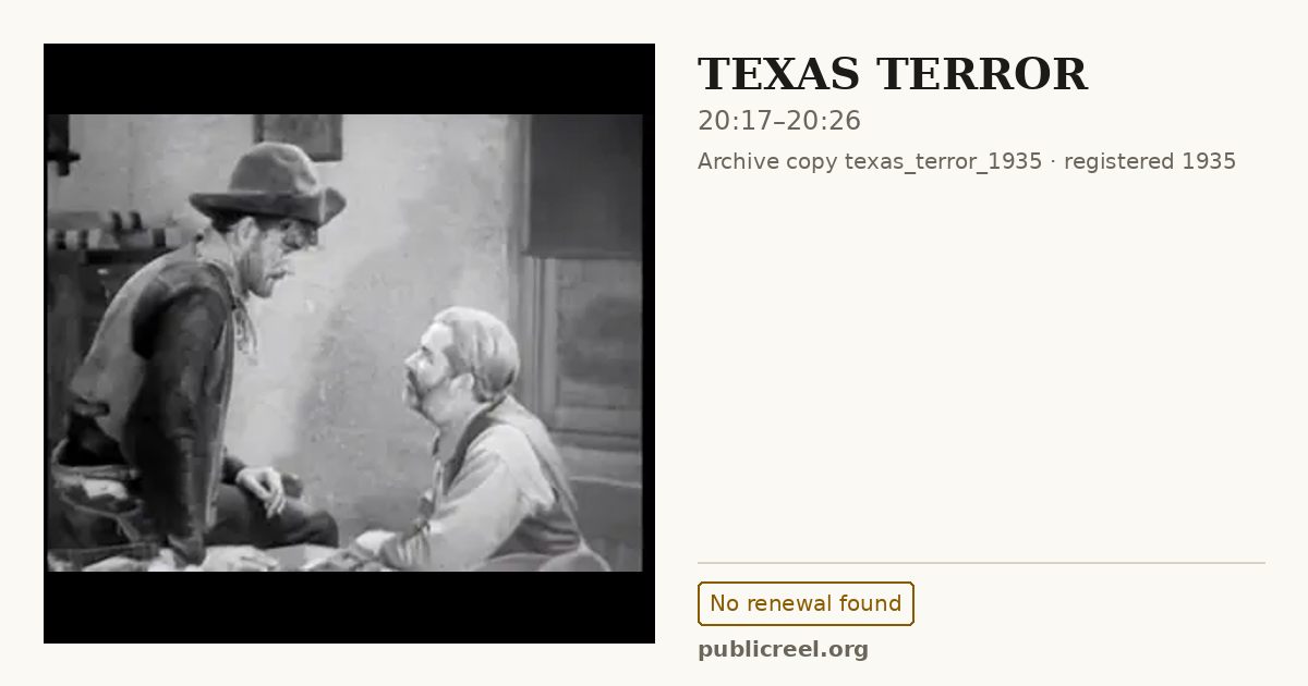 Frame from TEXAS TERROR (1935) at 20:17; US record: No renewal found