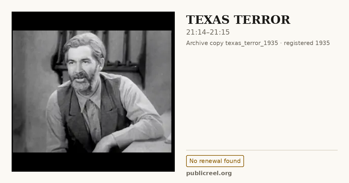 Frame from TEXAS TERROR (1935) at 21:14; US record: No renewal found