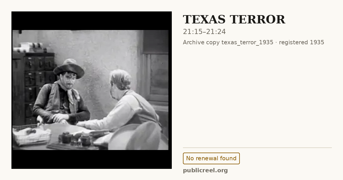 Frame from TEXAS TERROR (1935) at 21:15; US record: No renewal found
