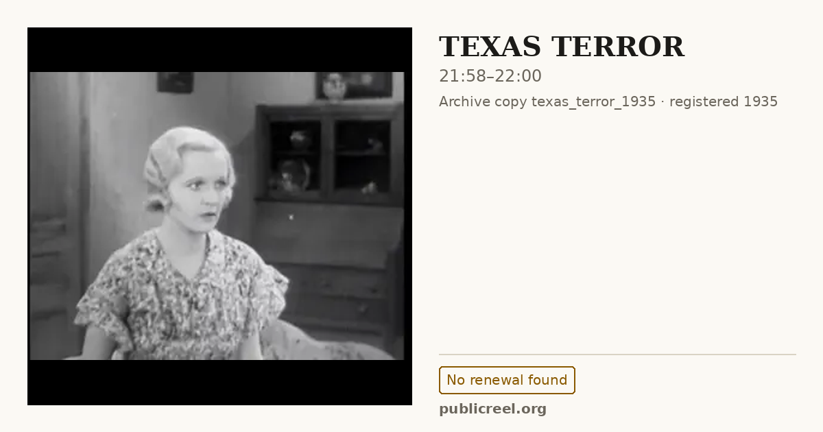 Frame from TEXAS TERROR (1935) at 21:58; US record: No renewal found