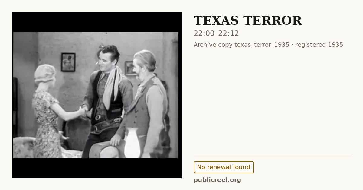 Frame from TEXAS TERROR (1935) at 22:00; US record: No renewal found