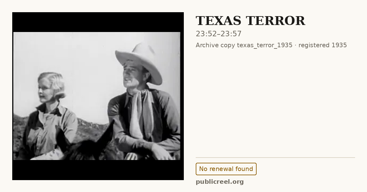 Frame from TEXAS TERROR (1935) at 23:52; US record: No renewal found