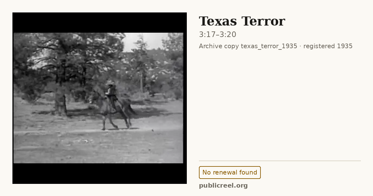 Frame from TEXAS TERROR (1935) at 3:17; US record: No renewal found