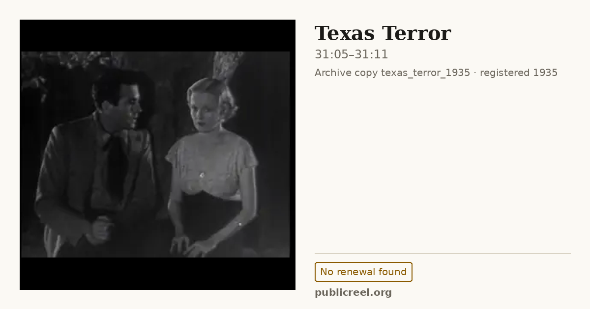 Frame from TEXAS TERROR (1935) at 31:05; US record: No renewal found