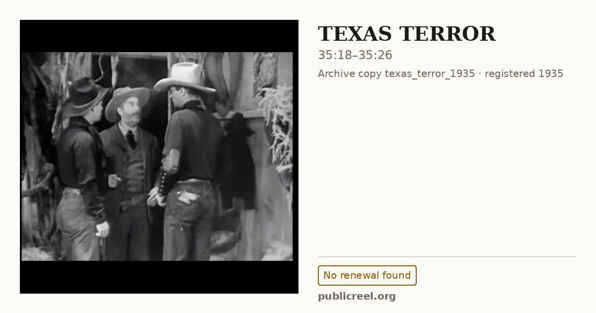 Frame from TEXAS TERROR (1935) at 35:18; US record: No renewal found