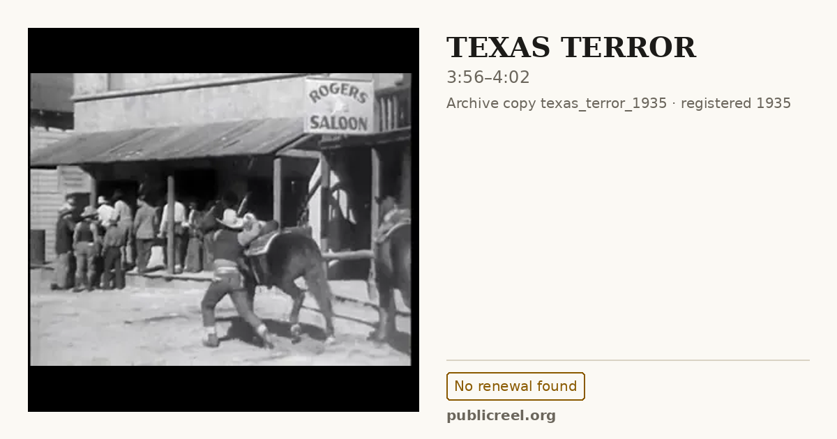 Frame from TEXAS TERROR (1935) at 3:56; US record: No renewal found