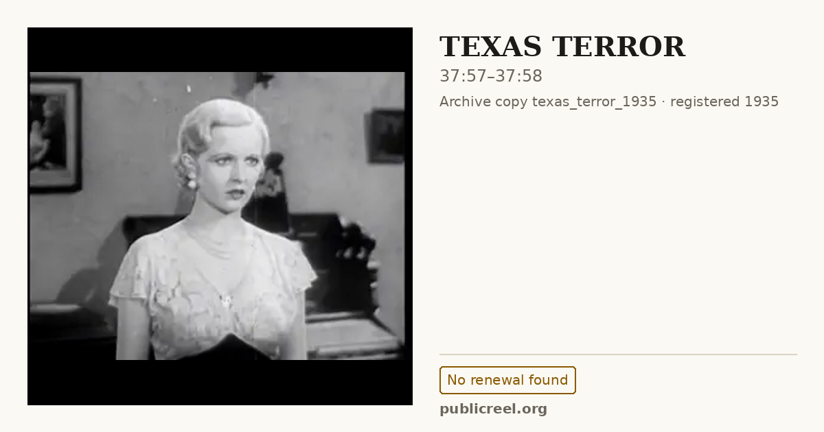 Frame from TEXAS TERROR (1935) at 37:57; US record: No renewal found