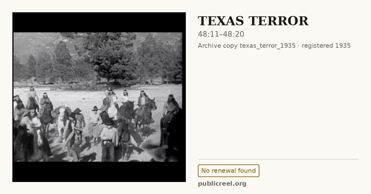Frame from TEXAS TERROR (1935) at 48:11; US record: No renewal found