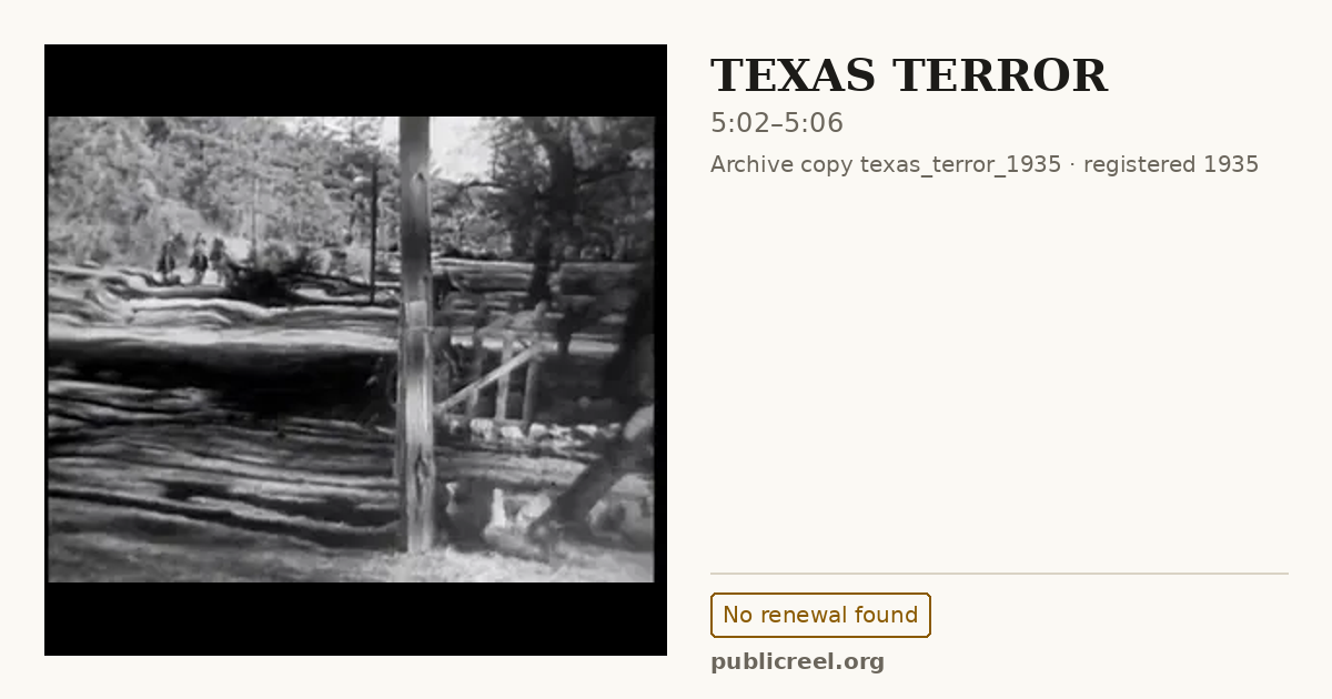Frame from TEXAS TERROR (1935) at 5:02; US record: No renewal found